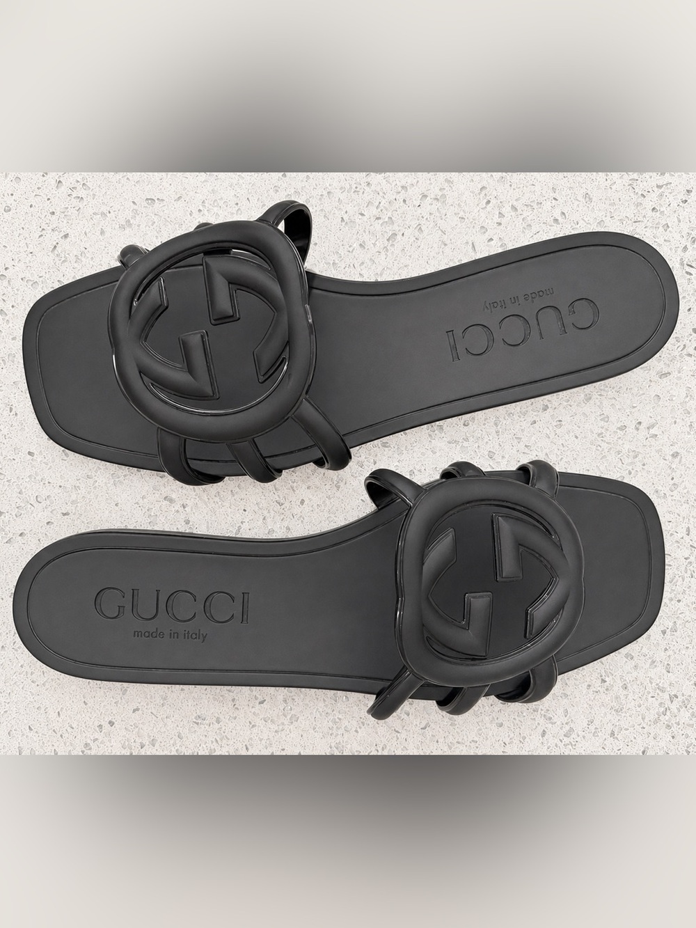 Gucci Matte Black Interlocking G Slide Sandals